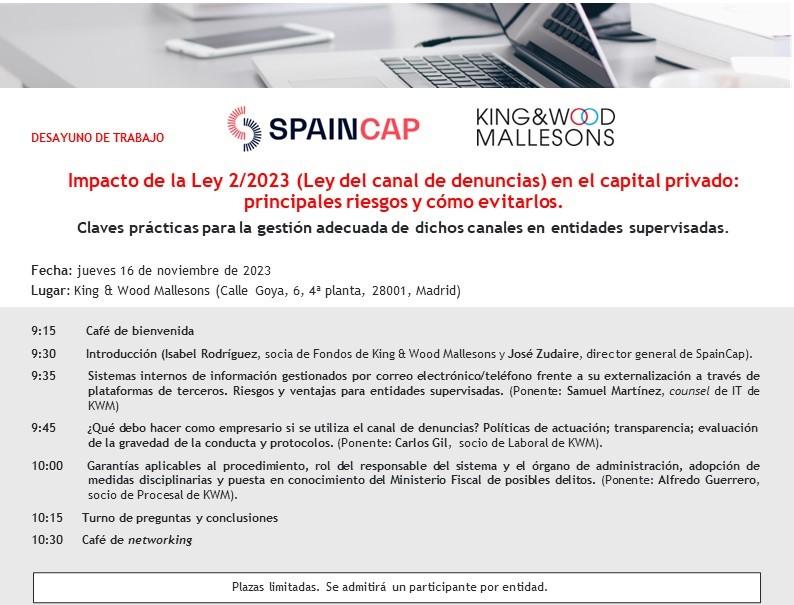 Desayuno SpainCap-KWM: Impacto de la Ley 2/2023 en el Capital Privado